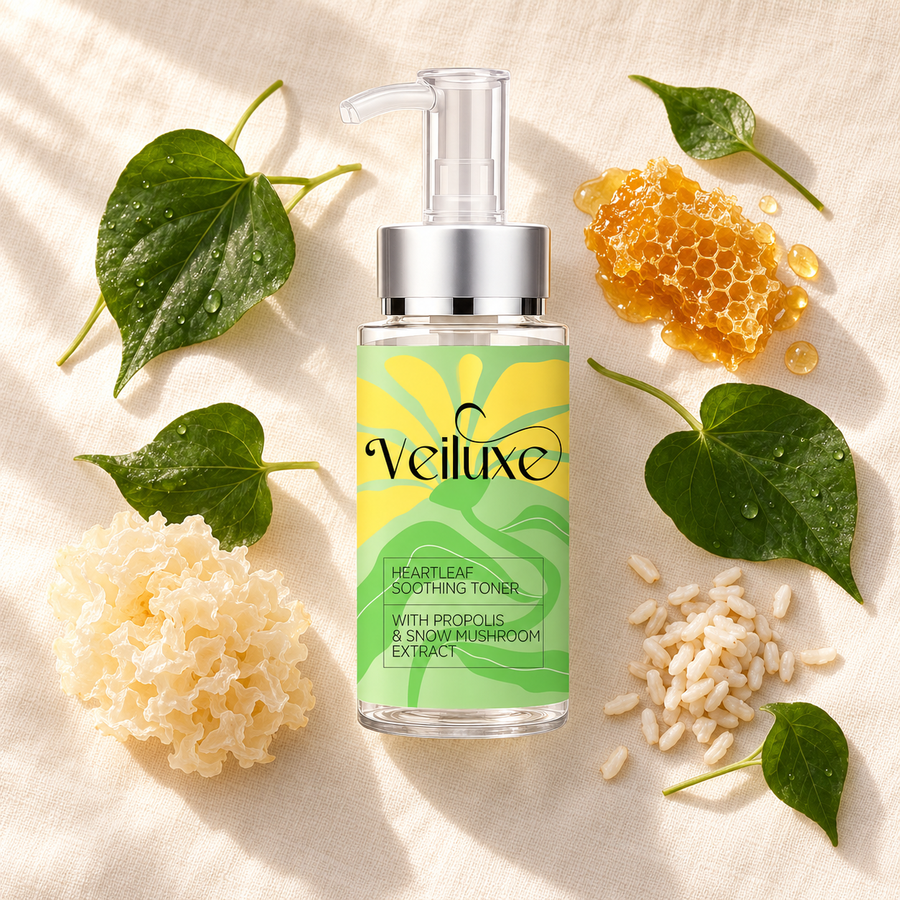 Veiluxe Heartleaf Soothing Toner, with its key ingredients