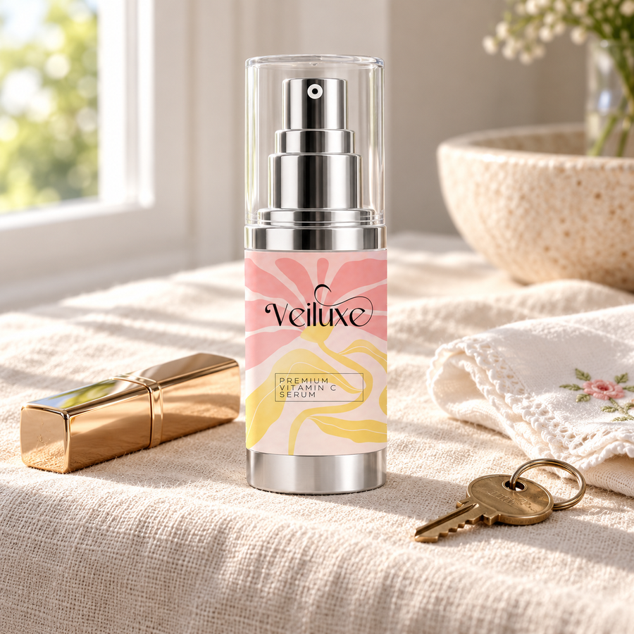 Veiluxe Vitamin C Serum, true size next to everyday objects